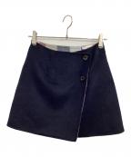 BLUE LABEL CRESTBRIDGEブルーレーベルクレストブリッジ）の古着「チェックリバーポリウール巻きスカート」｜ネイビー