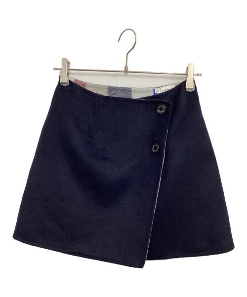 BLUE LABEL CRESTBRIDGE（ブルーレーベルクレストブリッジ）BLUE LABEL CRESTBRIDGE (ブルーレーベルクレストブリッジ) チェックリバーポリウール巻きスカート ネイビー サイズ:36の古着・服飾アイテム