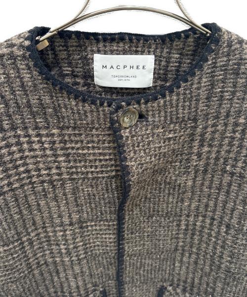 MACPHEE（マカフィー）MACPHEE (マカフィー) チェックスパーク クルーネックジャケット ブラウン サイズ:36の古着・服飾アイテム