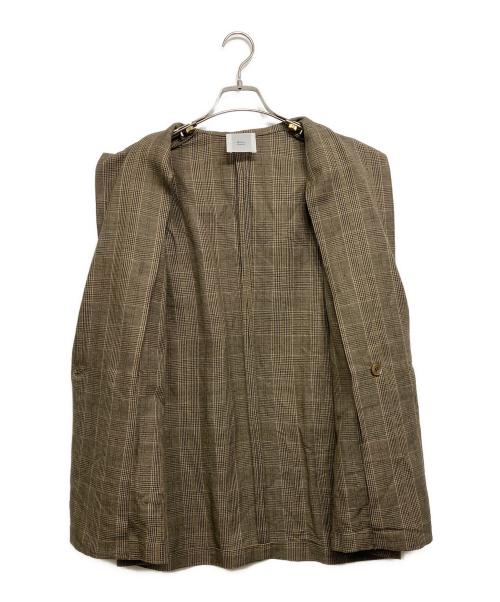 IENA LA BOUCLE（イエナ ラ ブークル）IENA LA BOUCLE (イエナ ラ ブークル) リネンレーヨングレンチェックテーラードジャケット ブラウン サイズ:Freeの古着・服飾アイテム