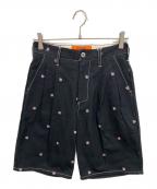 UNIVERSAL OVERALL×NON TOKYOユニバーサルオーバーオール×ノントーキョー）の古着「FLOWER EMBROIDERY TUCK SHORTS」｜ブラック