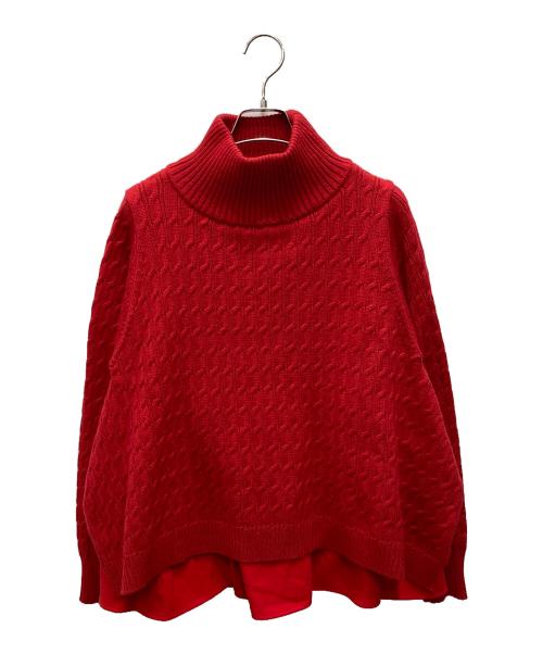 Sono（ソーノ）Sono (ソーノ) レイヤードフレアケーブルニットプルオーバー レッド サイズ:Fの古着・服飾アイテム