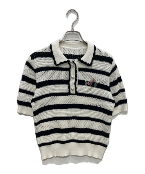 CHESTY（チェスティ）CHESTY (チェスティ) クロシェニットポロ  ホワイト×ブラック サイズ:Freeの古着・服飾アイテム
