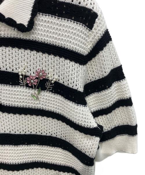 CHESTY（チェスティ）CHESTY (チェスティ) クロシェニットポロ  ホワイト×ブラック サイズ:Freeの古着・服飾アイテム