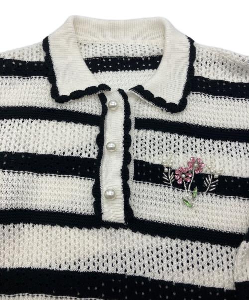 CHESTY（チェスティ）CHESTY (チェスティ) クロシェニットポロ  ホワイト×ブラック サイズ:Freeの古着・服飾アイテム
