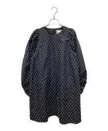 Adonisis（アドニシス）の古着「フリンジドットスリーブコンシャスミニドレス」｜ブラック