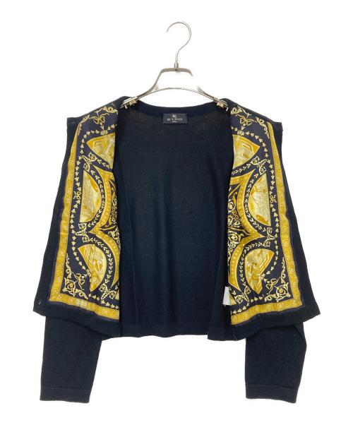 ETRO（エトロ）ETRO (エトロ) シルク切替カーディガン ブラック サイズ:44の古着・服飾アイテム