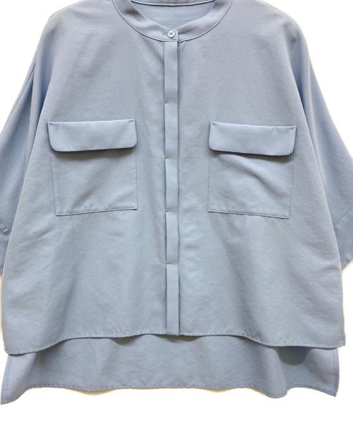 Leilian（レリアン）Leilian (レリアン) 比翼バンドカラーブラウス ライトブルー サイズ:SIZE 11の古着・服飾アイテム