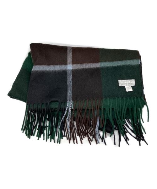 JOSHUA ELLIS（ジョシュア エリス）JOSHUA ELLIS (ジョシュア エリス) チェックカシミヤ大判ストール グリーン×ブラウン グリーンの古着・服飾アイテム