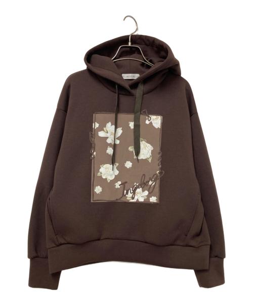 INGEBORG（インゲボルグ）INGEBORG (インゲボルグ) くちなしワンポイント刺繍フーディ ブラウン サイズ:下記参照の古着・服飾アイテム