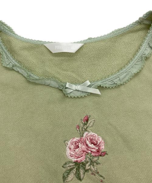 PINK HOUSE（ピンクハウス）PINK HOUSE (ピンクハウス) ピコフリル ブロッサムローズ刺繍スウェットワンピース グリーン サイズ:-の古着・服飾アイテム