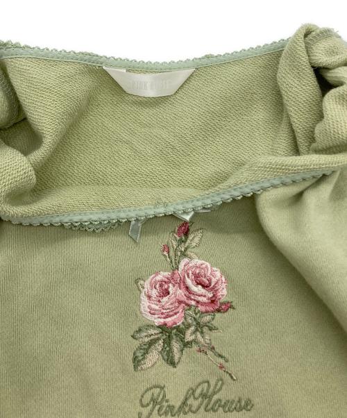 PINK HOUSE（ピンクハウス）PINK HOUSE (ピンクハウス) ピコフリル ブロッサムローズ刺繍スウェットワンピース グリーン サイズ:-の古着・服飾アイテム