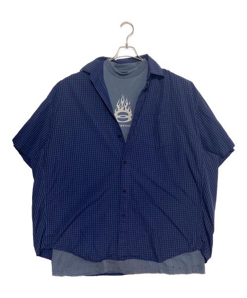BALENCIAGA（バレンシアガ）BALENCIAGA (バレンシアガ) ロゴレイヤードシャツ ブルー サイズ:2の古着・服飾アイテム