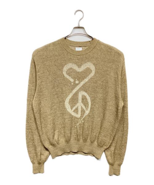 SASQUATCHfabrix.（サスクワッチファブリックス）SASQUATCHfabrix. (サスクワッチファブリックス) CALLIGRAPHIC LOVE & PEACE KNIT ベージュ サイズ:Mの古着・服飾アイテム
