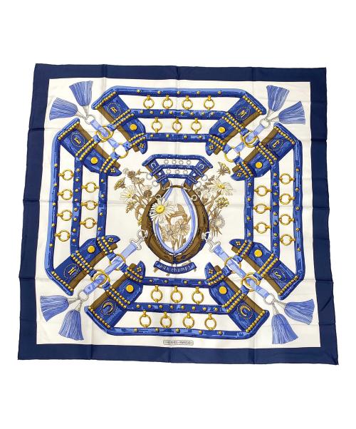 HERMES（エルメス）HERMES (エルメス) カレ90 ホワイト×ネイビー サイズ:90の古着・服飾アイテム