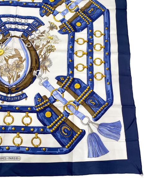 HERMES（エルメス）HERMES (エルメス) カレ90 ホワイト×ネイビー サイズ:90の古着・服飾アイテム