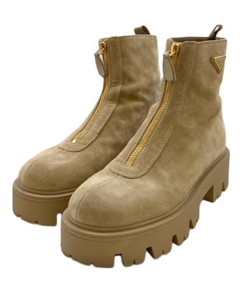 PRADA（プラダ）PRADA (プラダ) スエード ジップブーティー サンドベージュ サイズ:36 1/2の古着・服飾アイテム