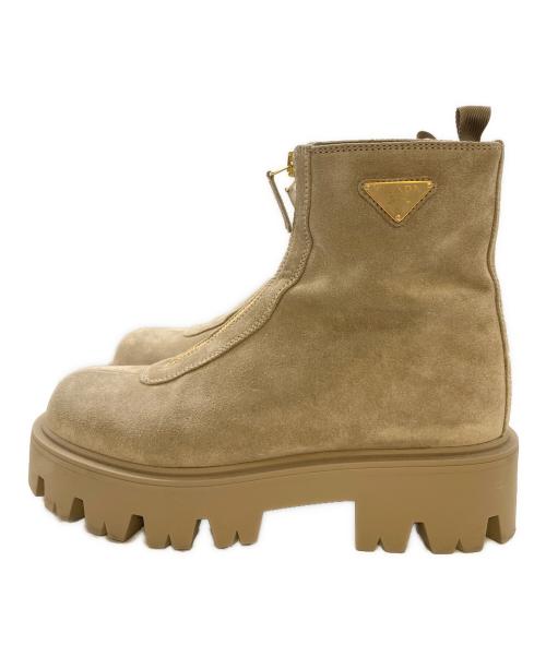 PRADA（プラダ）PRADA (プラダ) スエード ジップブーティー サンドベージュ サイズ:36 1/2の古着・服飾アイテム