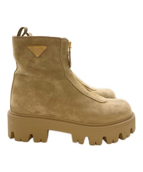 PRADA（プラダ）PRADA (プラダ) スエード ジップブーティー サンドベージュ サイズ:36 1/2の古着・服飾アイテム