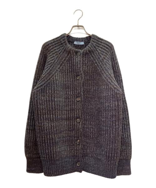 PRADA（プラダ）PRADA (プラダ) 杢糸ウールブレンド カーディガン ダークブラウン/ネイビー サイズ:40の古着・服飾アイテム