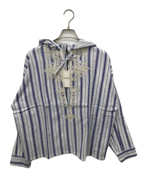 MAHAL（マハル）MAHAL (マハル) フード付ストライプブラウス ブルー サイズ:Free 未使用品の古着・服飾アイテム