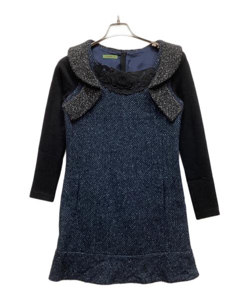 VIVIENNE TAM（ヴィヴィアンタム）VIVIENNE TAM (ヴィヴィアンタム) ウールツイードワンピース ネイビーの古着・服飾アイテム