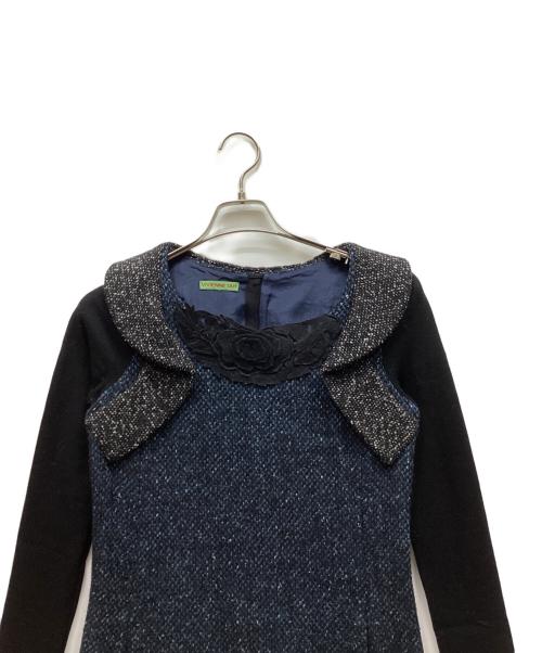 VIVIENNE TAM（ヴィヴィアンタム）VIVIENNE TAM (ヴィヴィアンタム) ウールツイードワンピース ネイビーの古着・服飾アイテム