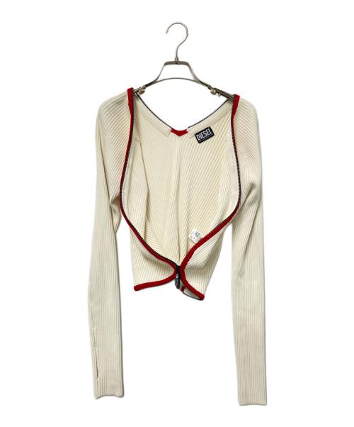 DIESEL（ディーゼル）DIESEL (ディーゼル) Vカット ダブルジップニットカーディガン アイボリー サイズ:Sの古着・服飾アイテム