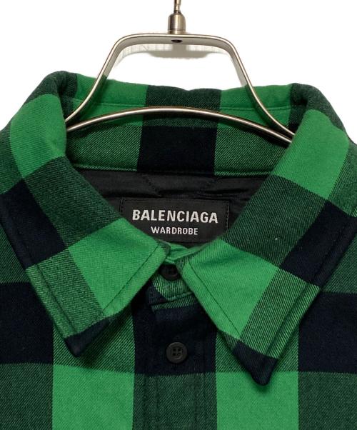 BALENCIAGA（バレンシアガ）BALENCIAGA (バレンシアガ) Padded Shirt チェック オーバーサイズパデット シャツジャケット グリーン×ブラック サイズ:44の古着・服飾アイテム