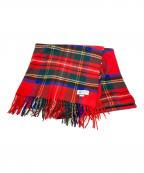 JOHNSTONS OF ELGINジョンストンズオブエルガン）の古着「タータンチェック カシミヤ大判ストール」｜レッド