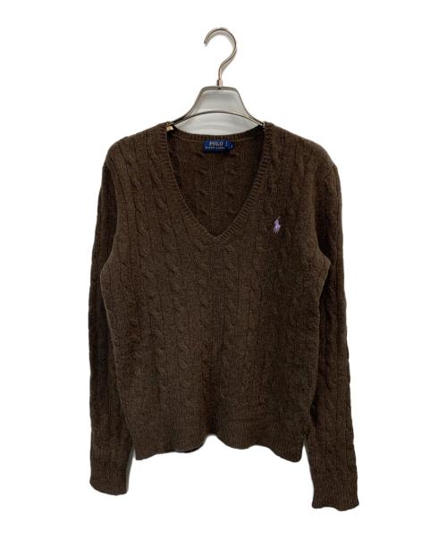 POLO RALPH LAUREN（ポロ・ラルフローレン）POLO RALPH LAUREN (ポロ・ラルフローレン) Vネックケーブルニット ブラウン サイズ:Sの古着・服飾アイテム