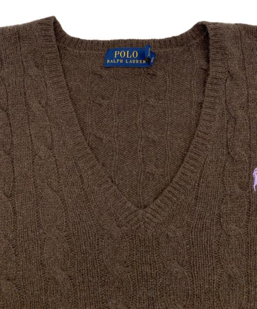 POLO RALPH LAUREN（ポロ・ラルフローレン）POLO RALPH LAUREN (ポロ・ラルフローレン) Vネックケーブルニット ブラウン サイズ:Sの古着・服飾アイテム