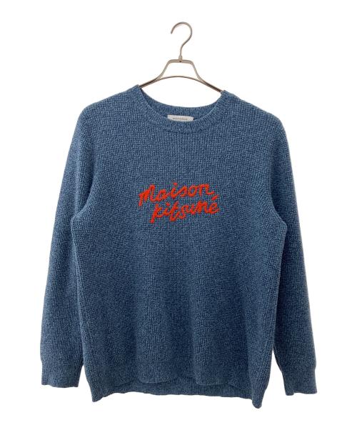 maison kitsune（メゾンキツネ）maison kitsune (メゾンキツネ) クルーネックニット ブルー サイズ:Lの古着・服飾アイテム