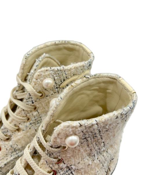 CHANEL（シャネル）CHANEL (シャネル) ココマークツイードショートブーツ ホワイト サイズ:36の古着・服飾アイテム