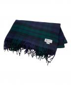 JOHNSTONS OF ELGINジョンストンズオブエルガン）の古着「カシミヤ大判ストール」｜ネイビー×グリーン