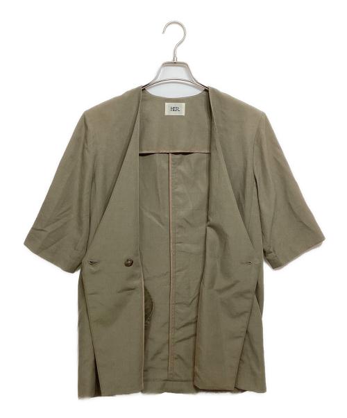 HER.（ハー）HER. (ハー) リネン混半袖ジャケット オリーブ サイズ:Freeの古着・服飾アイテム