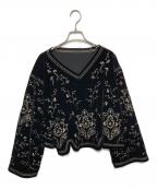 freadaフリーダ）の古着「ベロア刺繍 Vネック プルオーバー」｜ブラック