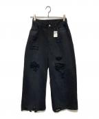 Knuth Marfクヌースマーフ）の古着「damage denim pants/ダメージデニムパンツ」｜ブラック