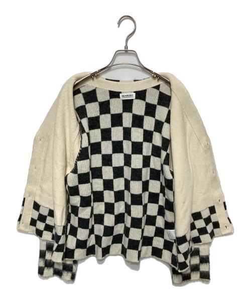 BEAMS BOY（ビームスボーイ）BEAMS BOY (ビームスボーイ) チェッカード Vネック カーディガン アイボリー サイズ:表記なしの古着・服飾アイテム