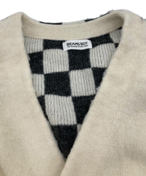 BEAMS BOY（ビームスボーイ）BEAMS BOY (ビームスボーイ) チェッカード Vネック カーディガン アイボリー サイズ:表記なしの古着・服飾アイテム