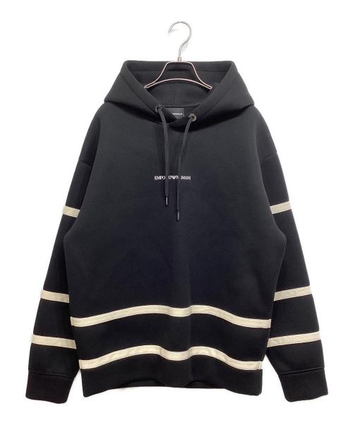 EMPORIO ARMANI（エンポリオ アルマーニ）EMPORIO ARMANI (エンポリオ アルマーニ) テーピングラインロゴパーカー ブラック サイズ:Lの古着・服飾アイテム