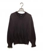 LOEFFロエフ）の古着「フリンジ Vネック ニット/LF W 9GG FRNG VN」｜ブラウン