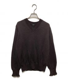 LOEFF（ロエフ）の古着「フリンジ Vネック ニット/LF W 9GG FRNG VN」｜ブラウン