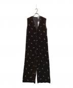 MANOFマノフ）の古着「VELOUR EMBROIDERY ALL IN ONE/ベロア　オールインワン」｜ブラウン