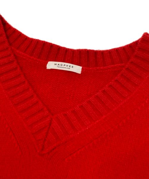 MACPHEE（マカフィー）MACPHEE (マカフィー) ラムカシミヤ Vネックプルオーバー レッド サイズ:Sの古着・服飾アイテム