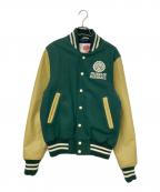 Franklin & Marshallフランクリン＆マーシャル）の古着「レザースリーブスタジャン」｜グリーン×ベージュ