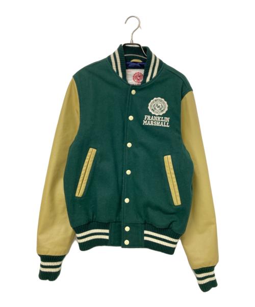 Franklin & Marshall（フランクリン＆マーシャル）Franklin & Marshall (フランクリン＆マーシャル) レザースリーブスタジャン グリーン×ベージュ サイズ:XSの古着・服飾アイテム