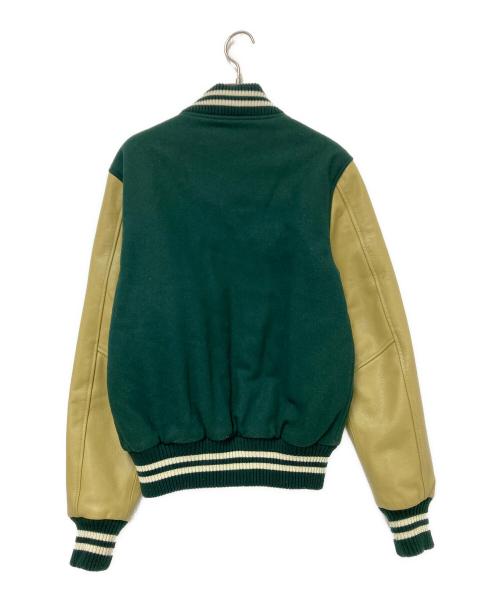 Franklin & Marshall（フランクリン＆マーシャル）Franklin & Marshall (フランクリン＆マーシャル) レザースリーブスタジャン グリーン×ベージュ サイズ:XSの古着・服飾アイテム