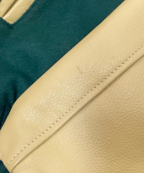 Franklin & Marshall（フランクリン＆マーシャル）Franklin & Marshall (フランクリン＆マーシャル) レザースリーブスタジャン グリーン×ベージュ サイズ:XSの古着・服飾アイテム