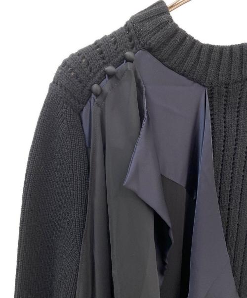 sacai（サカイ）sacai (サカイ) シフォンドッキング ニット ワンピース ブラック サイズ:3の古着・服飾アイテム